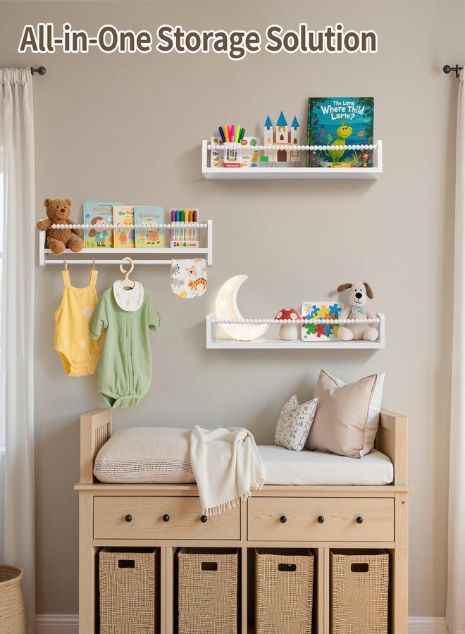 Maxpeuvon 23 Inch Kids Bookshelves Set of 3, Natural Wooden Floating Shelves Wall Mount Storage Organizer Shelf with Towel Bar Hanging Bookshelf for Kid Room Bedroom Living Room Decor, White - Image 5